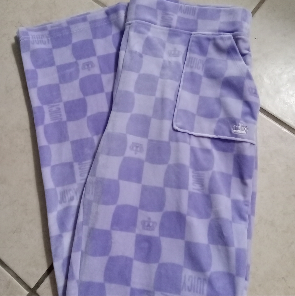 Juicy by J.Couturelillac/Lavender Checkered Velour y2k  Size Large Lounge Pants